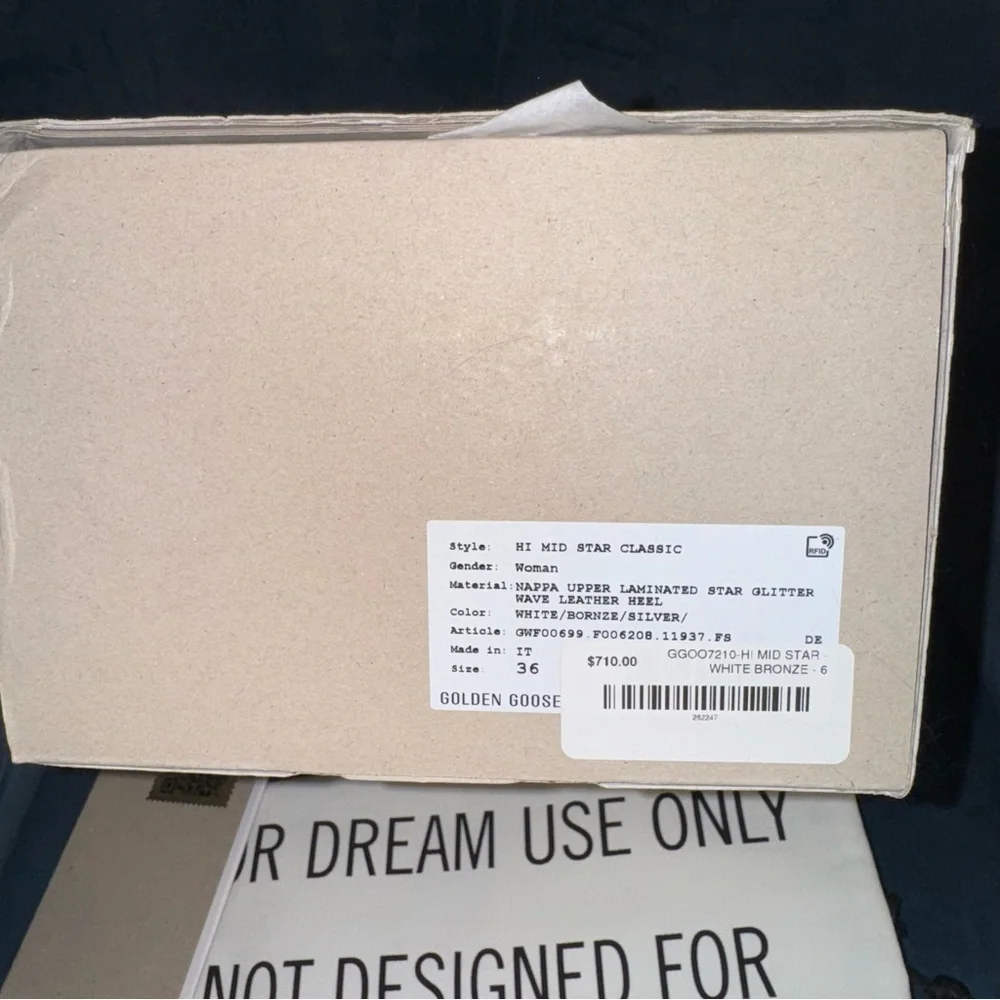 New Size 36 Golden Goose Hi Mid Star Classic Sneakers White Bronze Silver